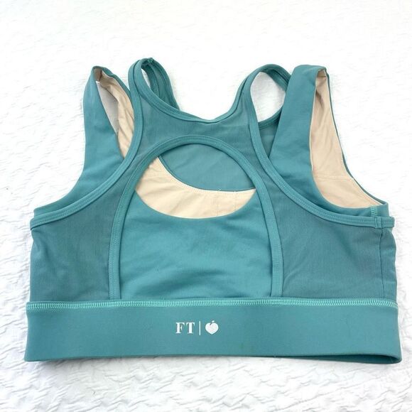 BUY 1 GET 1 FREE FT large teal and tan sports bra mesh overlay high neck - Picture 1 of 10